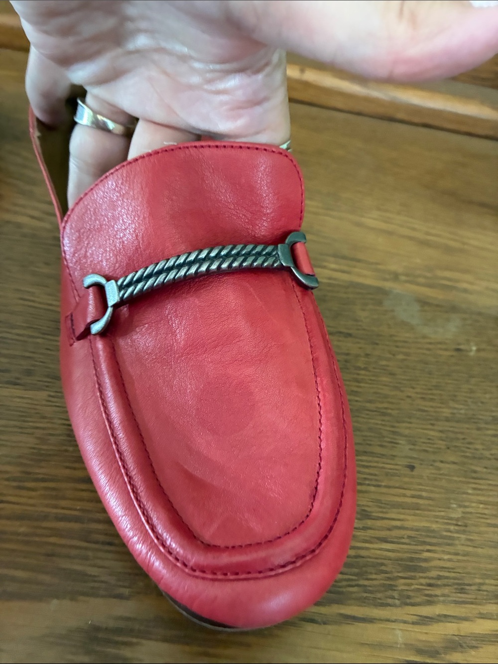 Patricia Nash Red Leather Loafers with Silver-Tone Bit - Picture 5 of 7